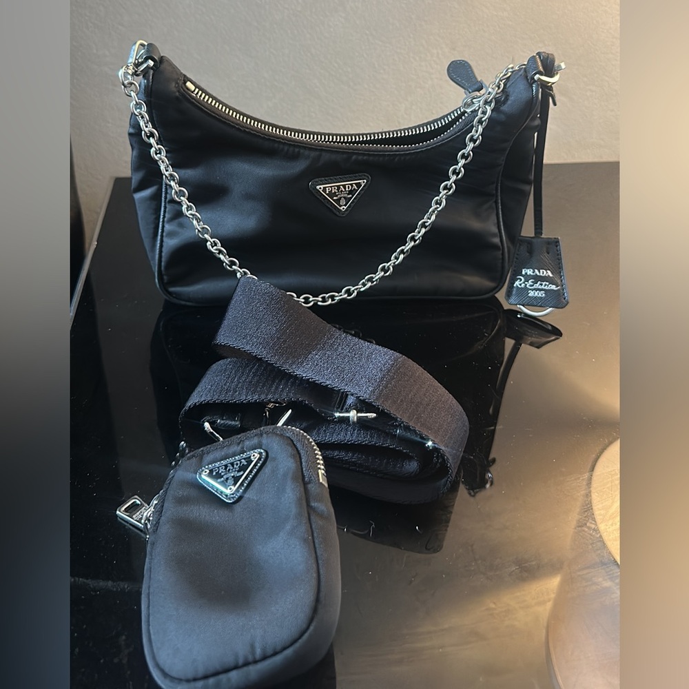 Prada Black Nylon Chain Shoulder Bag Set